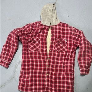 Red Plaid Hooded Men's Shirt